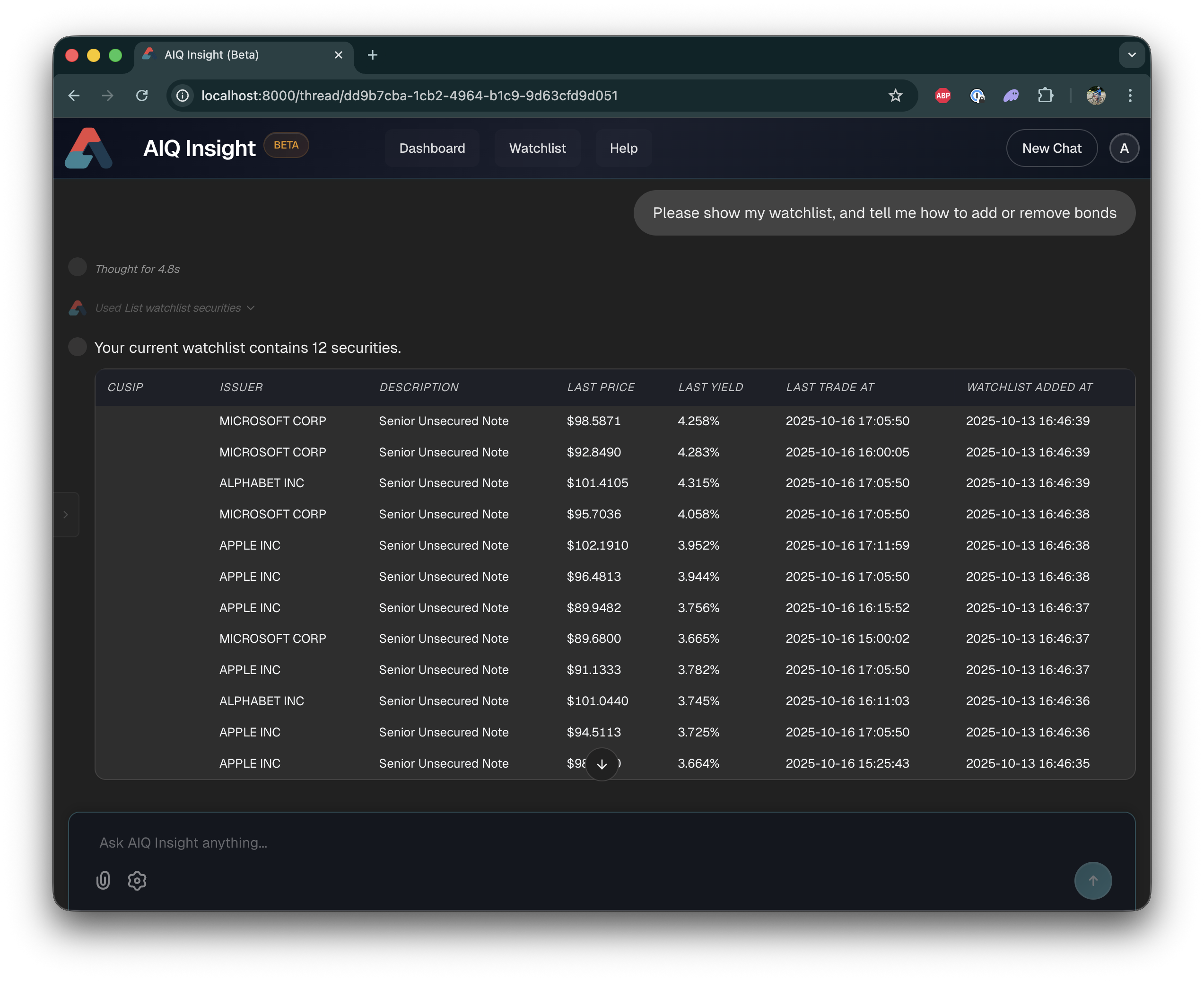 Personal watchlists